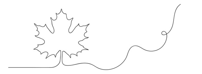 Continuous line of maple leaf, abstract drawing. Simple design for autumn concept, Thanksgiving