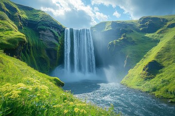 Fototapeta premium Waterfall in a Mountain Valley