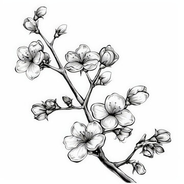 flower, cherry, Japan, floral, vector, nature, illustration, pattern, plant, drawing, leaf, art, vintage, decoration, sketch, branch, design, flowers, blossom, summer, spring, black, rose, garden, bea