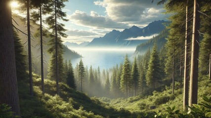 Morning in the mountains mountain mountains landscape forest snow nature sky tree lake view alps trees. Morning in the mountains clouds winter canada valley peak pine green summer travel cloud park.