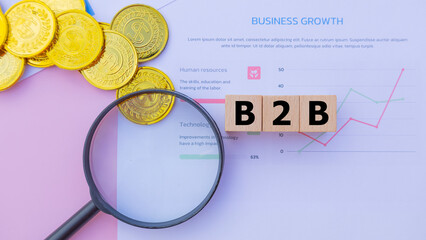 Wooden cube with the word B2B. It is an abbreviation of Business to Business. Business...
