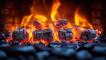 Close-Up of Burning Embers in a Fireplace