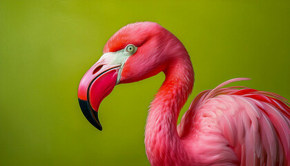 Fototapeta premium Pink flamingo on a lime green background