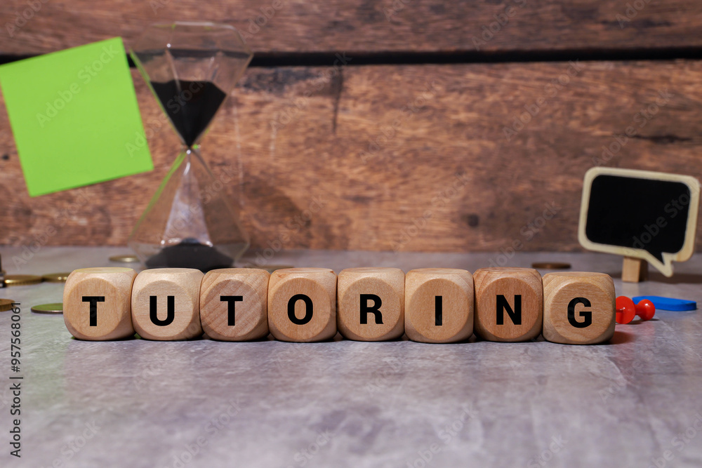 Poster text tutoring on sticker with keyboard