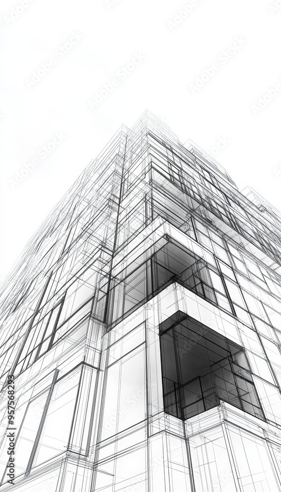 Aufkleber digital visualization of building wireframe a photography shot and sketch design concept