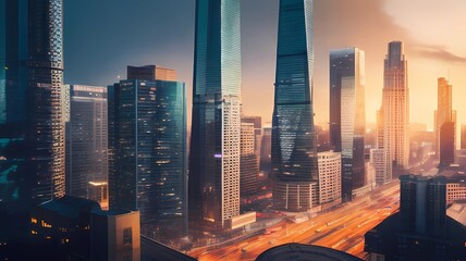 Obraz premium building tower at sunset