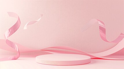 pink color background with small podium, ribbon, 핑크 배경, 단상, 리본 01