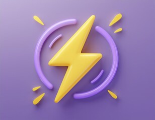 3D yellow lightning bolt with purple swirls around it