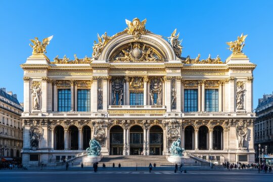 Panoramic view of the historic palais garnier opera house in paris under a clear blue sky - Powered by Adobe