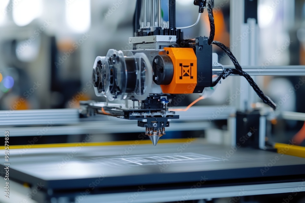 Poster captivating photography of a 3d printer operating in a modern studio environment