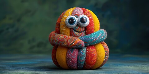 A colorful, friendly character made of clay. AI.