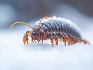 centipede isolated on winter background