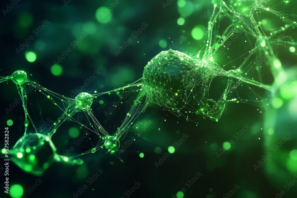 Poster futuristic green abstract ai dna technology exploring science with cellular connection structures