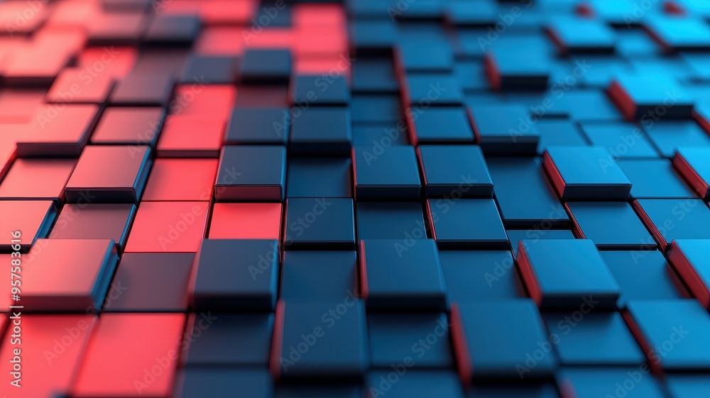 Poster vibrant abstract background featuring 3d cubes in red and blue, creating a dynamic pattern perfect f
