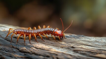 Fototapeta premium centipede isolated on wooden background