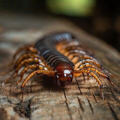 centipede isolated on wooden background