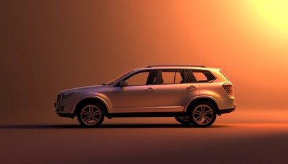 A silver SUV parked against an orange background
