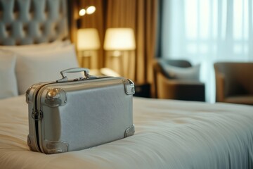 Luggage in a luxurious hotel room, capturing the essence of a holiday and travel experience.