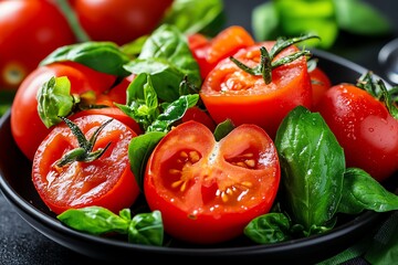 Tomato Vitamins, Antioxidants, and Health Benefits visualized in a scene where tomatoes are featured in a fresh, healthy salad, emphasizing their nutritional value