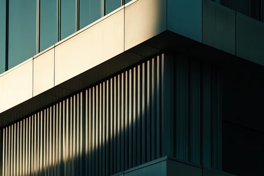 Abstract architectural photography of modern building facade with geometric patterns and metal