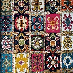 92. **Syrian textile pattern with intricate, colorful designs.**