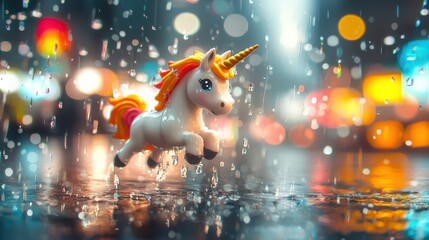 Enchanting Unicorn Ballet: Vibrant Street Dance in Rainy City with Reflective Pavement - High Detail 8K Image, Generative Ai