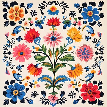 80. **Czech folk art pattern with bright, floral designs.**