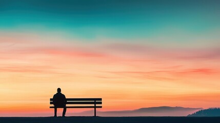 Obraz premium Silhouette of Man Sitting on Bench at Sunset