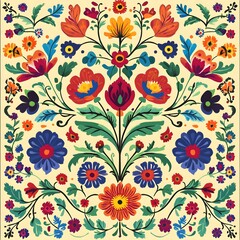 80. **Czech folk art pattern with bright, floral designs.**