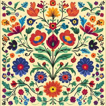 80. **Czech folk art pattern with bright, floral designs.**
