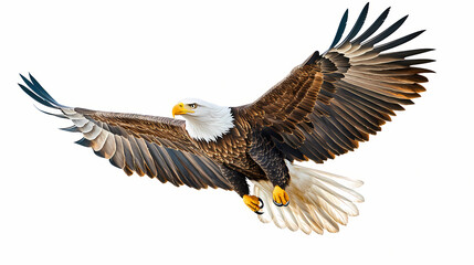 Obraz premium American bald eagle in flight isolated on a transparent background - generative ai transparent png. Eagle. Illustration
