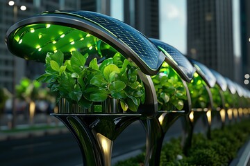 Solar Power Solar Collectors, Green, and Innovation visualized in a green-themed image where solar collectors gather and store sunlight, symbolizing innovation in solar energy technology