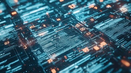 Obraz premium Futuristic Digital Interface with Glowing Numbers and Text