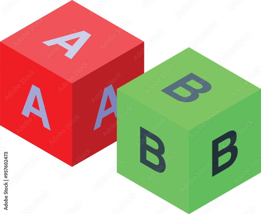 Poster two colorful cubes showing letters a and b representing different options