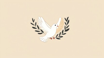 White Dove of Peace with Olive Branch Illustration