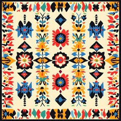 71. **Albanian folk art pattern with geometric shapes and bold colors.**
