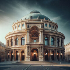 Fototapeta premium Majestic opera house under starry sky, showcasing classical architecture