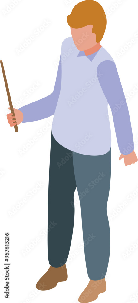 Poster teacher is holding a pointer and giving a lecture