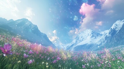 Fototapeta premium Glassmorphism Meadow: A Holographic Dream in Augmented Reality