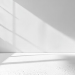 Minimalist White Wall with Window Light and Shadow Background for Mockup and Presentation.