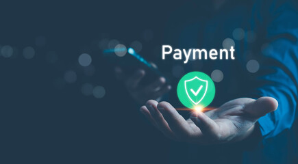 Businessman using smartphone to online payment, banking and online shopping. financial transaction....