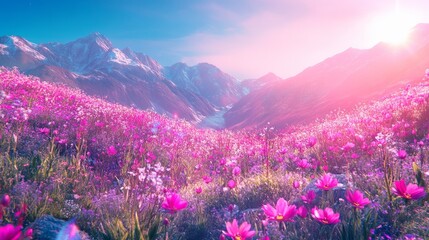 Neon Bloom Meadow: A Holographic Mountain Oasis - AR 169_1