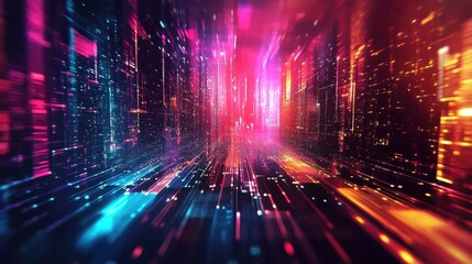 Fototapeta premium Abstract Cityscape with Colorful Neon Lights and Speed Lines.