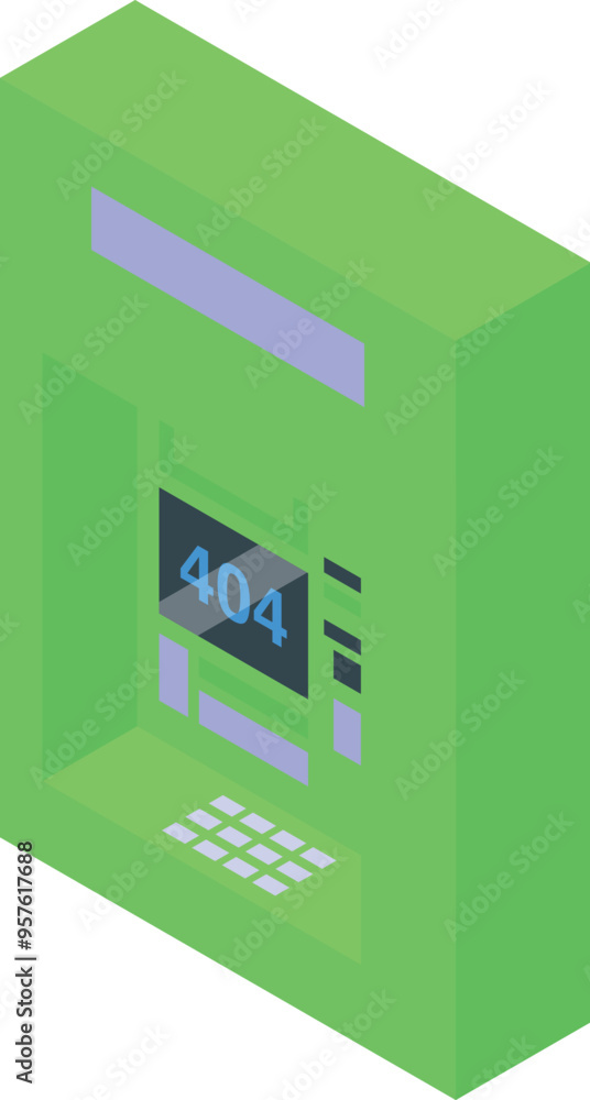Poster green atm machine showing 404 error message, concept of system error or unavailable service