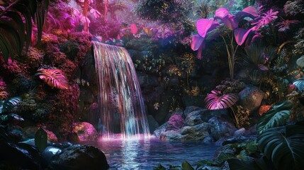 Holographic Jungle: Chrome Waterfall & Glittering Leaves in AR
