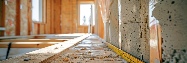 Verticality measurement with a spirit level Interior building insulation with mineral insulation panel