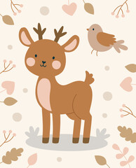 Woodland Background Cute Deer Card