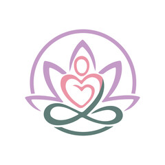 Yoga lotus pose vector logo design. Yoga love stylized vector icon.