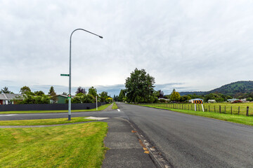 Quiet Suburban Street in Ohakune, New Zealand with Countryside Views