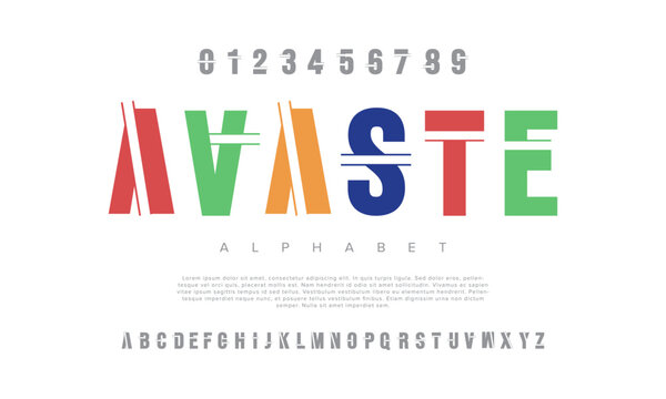 Avaste creative modern geometric urban alphabet font. Digital abstract futuristic, game, techno, robot, music, logo, sport, minimal technology typography. Simple numeric vector illustration